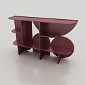 Modern Minimalist Entryway And Side Cabinet With Geometric Shapes In Deep Red