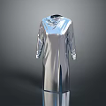 Stylish Silver Metallic Long Sleeve Dress With Collar Design And Front Slit