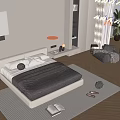 Modern Bedroom Interior With Double Bed Nightstand Table Lamp And Area Rug