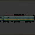 Green Electric Train Locomotive Side View With Red Pantographs And Yellow Stripes Design