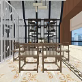 Modern Office Interior With Sofa Coffee Table Desk Large Windows And Decorative Painting