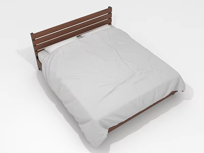 Modern Double Bed With Wooden Headboard White Bed Sheet And Simple Design 3d model