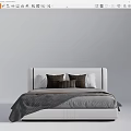 Modern Double Bed Interior With White Frame Brown And White Pillows Gray Blanket 3d model