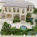 Elegant Courtyard Garden Design With Manicured Greenery Stone Steps Paved Patio And Fountain