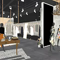 LINE ING Clothing Store Interior With Reception Desk Mannequins Clothes Racks Plants And Hanging Lights