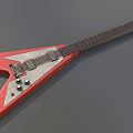 Triangle Shaped Red And Silver Electric Guitar Musical Instrument With Knobs And Strings