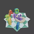 Playful Colorful Alphabet Letters With Purple Cat Toy On Checkerboard Floor