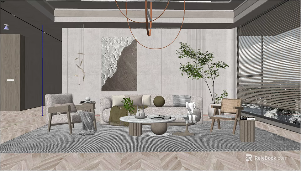 Modern Living Room Interior Design With Sofa Coffee Table And Decorative Painting 3d model 