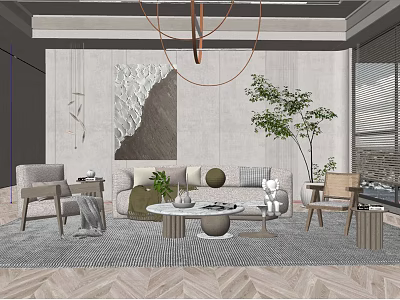 Modern Living Room Interior Design With Sofa Coffee Table And Decorative Painting 3d model
