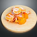 Fresh Peeled Sliced Tangerine Segments Arranged On Wooden Cutting Board