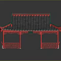 Cartoon Style Chinese Traditional Pavilion With Red Pillars Green Eaves And Carved Railings