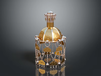 Gold And Silver Decorative Ornament With Ornate Top And Hanging Tassel Details 3d model
