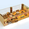 Traditional Kids Playground with Thatched Roofs Red Decorations Yellow Floor and Play Equipment