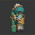 Panda Warrior Character Design With Green Bamboo Staff And Blue Outfit