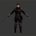 A Man In Leather Armor Wielding Dual Swords As Fantasy Warrior