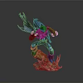 Dynamic Action Figure Featuring Blue Wings Brown Blue Outfit And Red Base In Dynamic Pose
