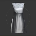 Elegant Women's Dress Featuring White Lace Upper And Gray Striped Lower Design