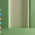 Green Background Wall With Light Beige Vertical Panel And Stacked Colorful Spheres
