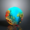 Underwater Landscape Inside Blue Sphere With Colorful Corals Fish And Marine Life