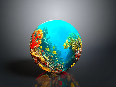 Underwater Landscape Inside Blue Sphere With Colorful Corals Fish And Marine Life 3d model