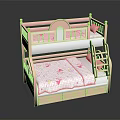 Pink Bunk Bed With Ladder Drawers And Cartoon Pattern Mattress For Kids Room