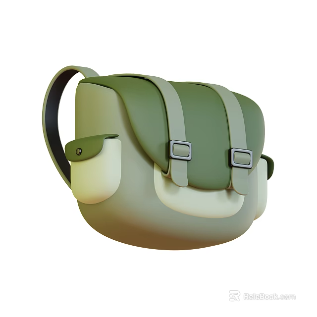Green And Beige Decorative Ornament Set With Flap Closure Metal Buckles And Shoulder Strap 3d model 
