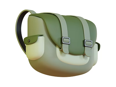 Green And Beige Decorative Ornament Set With Flap Closure Metal Buckles And Shoulder Strap 3d model
