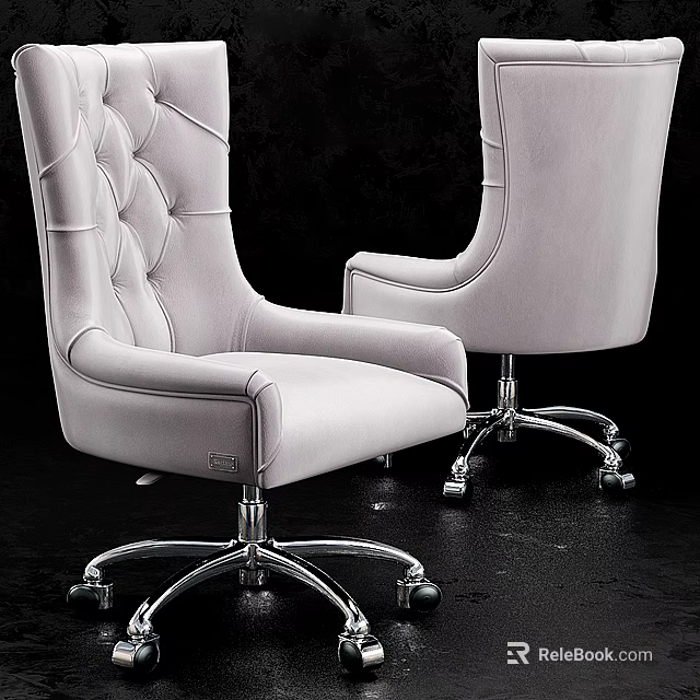 Elegant Light Gray Office Chair With Tufted High Back Curved Armrests And Chrome Swivel Base 3d model 
