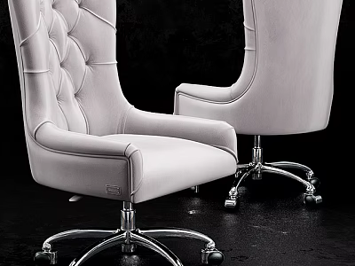 Elegant Light Gray Office Chair With Tufted High Back Curved Armrests And Chrome Swivel Base 3d model