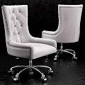 Elegant Light Gray Office Chair With Tufted High Back Curved Armrests And Chrome Swivel Base