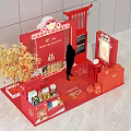 2023 New Year Retail Display Stack With Red Decorations Fortune Elements And Product Displays 3d model