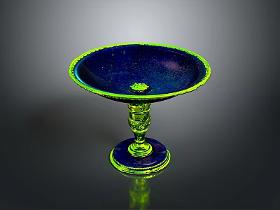 Elegant Decorative Pedestal Bowl with Blue Bowl and Green Carved Base for Home Decor 3d model