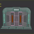 Futuristic Gate with Metallic Silver Frame Red Vertical Stripes Pink Top Panel and Mechanical Design