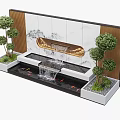 Decorative Water Fountain with Koi Fish and Green Trees in Modern Landscape Design