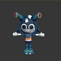 Blue Cartoon Character With Large Eyes White Gloves And Colorful Decorations In Standing Pose