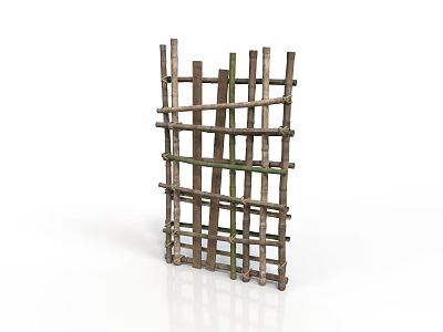 Wooden Lattice Fence With Crisscross Sticks Natural Rustic Garden Decoration 3d model