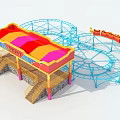 Colorful Amusement Rides With Roller Coaster Track And Carousel Structure