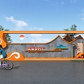 Chinese-style Bamboo Lawn Yunshan Riding Bicycle Figure Riding Advertising Wall Display Board Garden Landscape 3d model