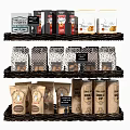 Layered Woven Shelves With Assorted Coffee Tea And Spice Packages Decorative Display Set