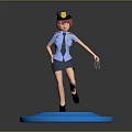 Vibrant Red Haired Police Officer Character With Short Skirt Handcuffs And Blue Base Doll Figure