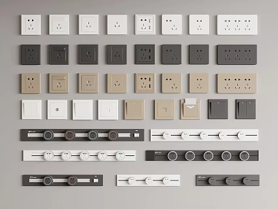 Various Colored Electrical Switch Panels With Multiple Styles And Socket Designs 3d model