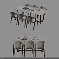 Modern Dining Table Set With Marble Top Six Chairs And Decorative Vase 3d model