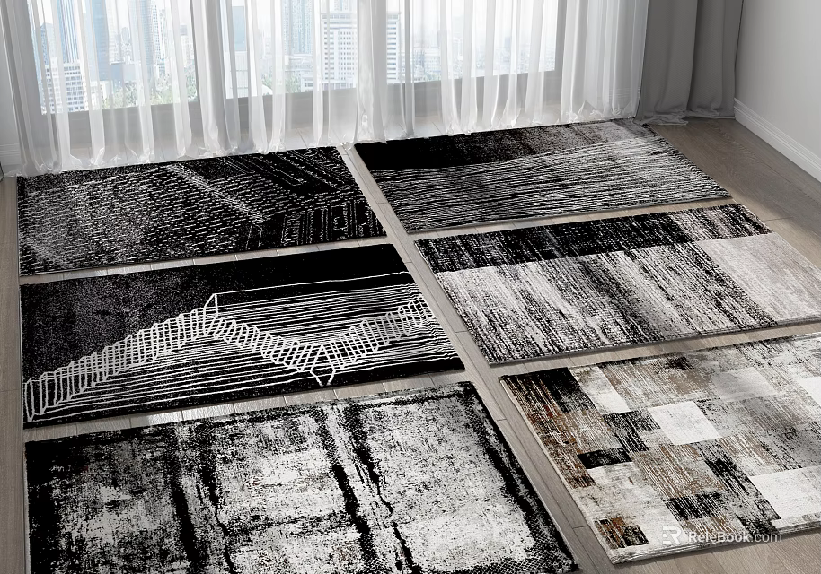 Modern Square Rugs With Abstract Geometric Black White Textured Patterns And Home Decor 3d model 