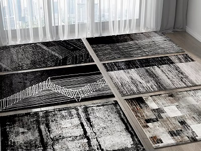 Modern Square Rugs With Abstract Geometric Black White Textured Patterns And Home Decor 3d model