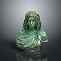 Bronze Bust Sculpture With Long Hair And Draped Cloth On Reflective Surface 3d model