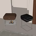 Modern Bedside Tables With Walnut Wood And Black Leather Metal Frames Decorative Vase And Books