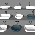 Various Stylish Washbasins in Modern Designs with White Blue Tones and Faucets