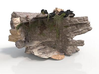 Natural Rock Shaped Home Decor Ornament With Moss And Vines For Indoor Use 3d model