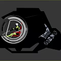 Grey Metallic Motorcycle Mechanical Component With Intricate Structure And Red Yellow Details