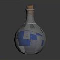 Decorative Glass Bottle With Cork Stopper Blue Liquid And Vintage Tag